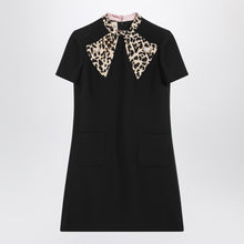  Valentino Black Crepe Couture dress with animal-print bow