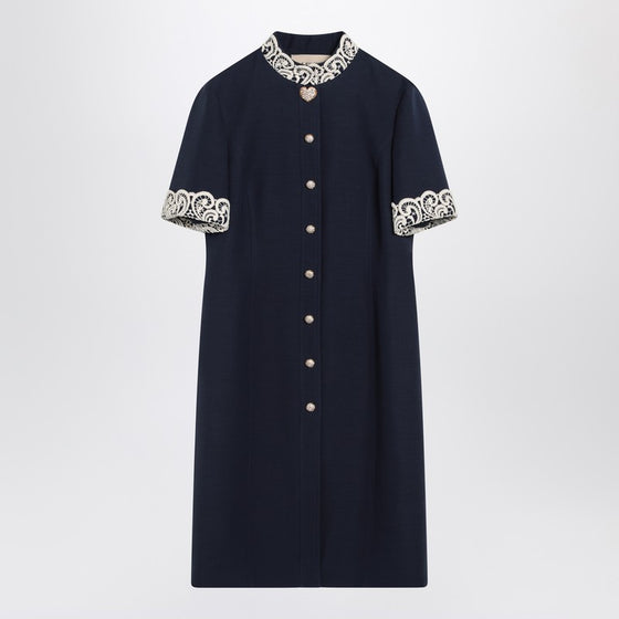 Valentino Indigo blue dress with macramé trim
