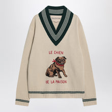  Valentino Butter-coloured sweater with Le Chien de la Maison embroidery