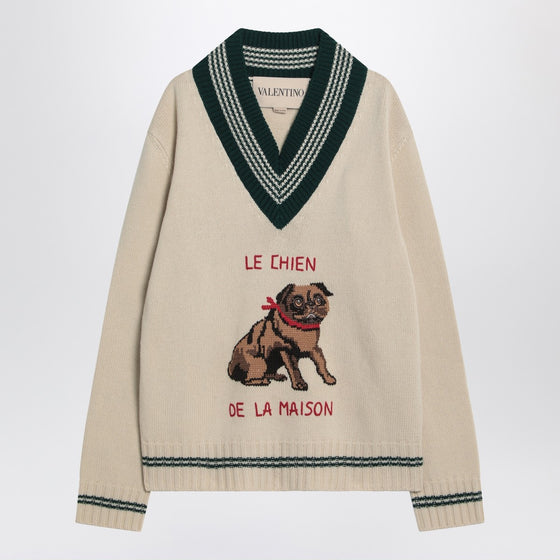 Valentino Butter-coloured sweater with Le Chien de la Maison embroidery