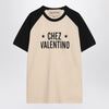 Butter/black T-shirt with Chez Valentino print