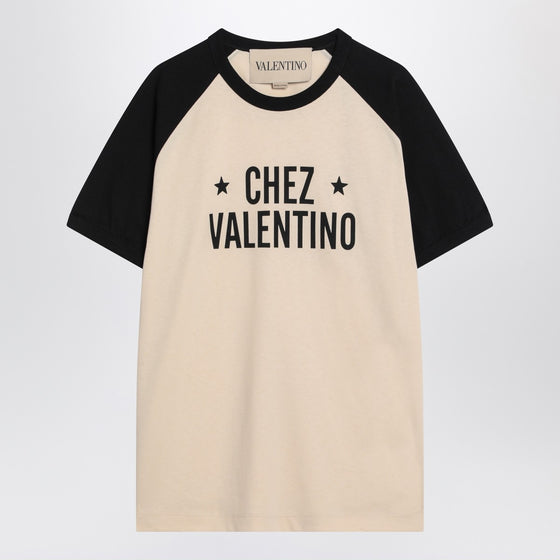 Butter/black T-shirt with Chez Valentino print