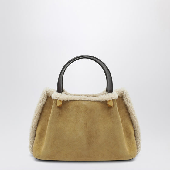 Valentino Garavani VLogo Small beige suede bag