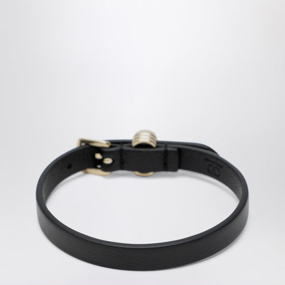 Valentino Garavani Ovalette black leather and crystal bracelet