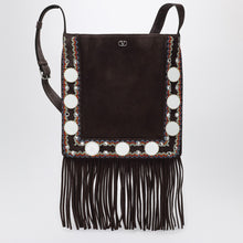  Valentino Garavani Nellcôte brown suede bag with fringes