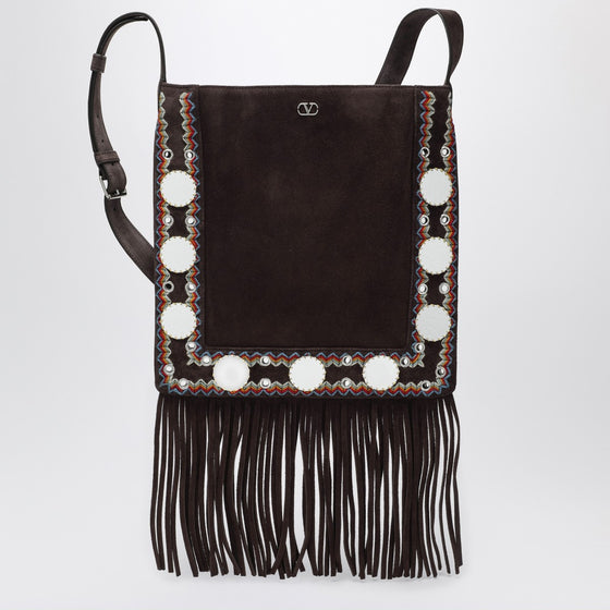 Valentino Garavani Nellcôte brown suede bag with fringes