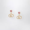 Valentino Garavani Gold VLogo Signature earrings with pink Swarovski