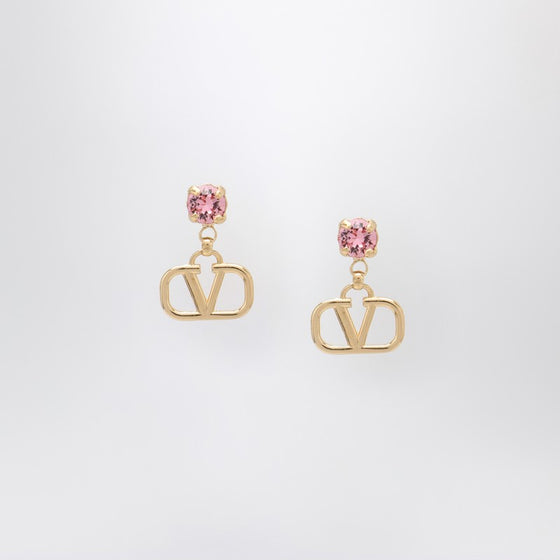 Valentino Garavani Gold VLogo Signature earrings with pink Swarovski