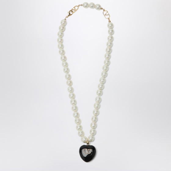 Valentino Garavani Black Coeur Royal pearl necklace