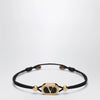 Valentino Garavani Black cord bracelet with enamelled gold V logo