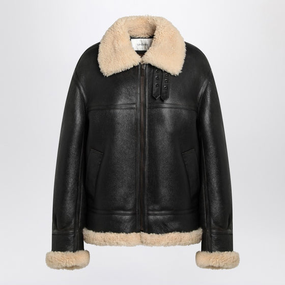 Saint Laurent Black leather and shearling jacket