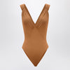 Saint Laurent Brown silk-blend crossover bodysuit