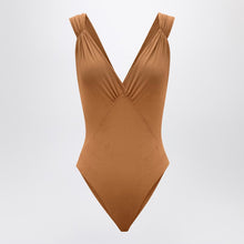  Saint Laurent Brown silk-blend crossover bodysuit