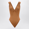 Saint Laurent Brown silk-blend crossover bodysuit