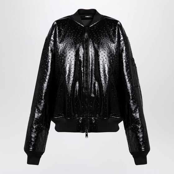 Balenciaga Black leather ostrich-effect bomber jacket