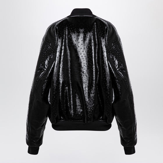 Balenciaga Black leather ostrich-effect bomber jacket