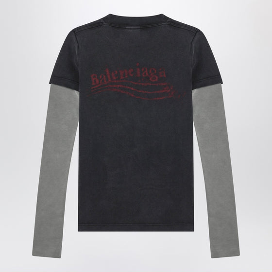 Balenciaga Washed black T-shirt with double sleeves “Washed Crayon Political”