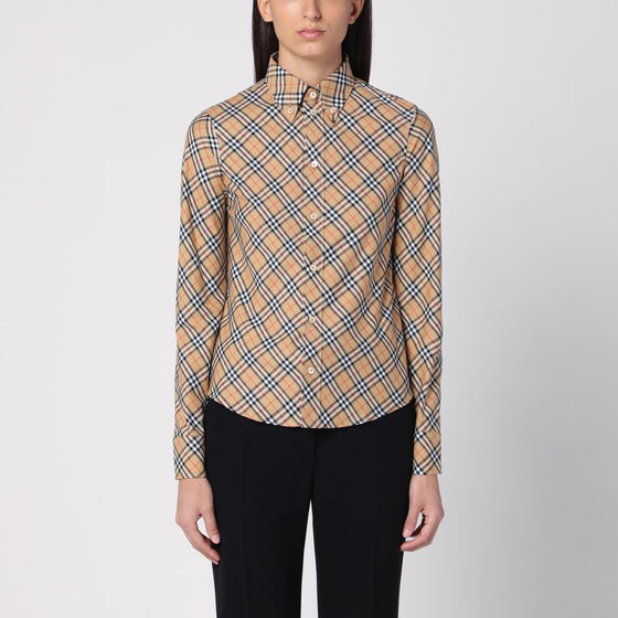 Burberry Beige button-down shirt with Check pattern