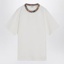  Burberry White cotton T-shirt with Check finishes