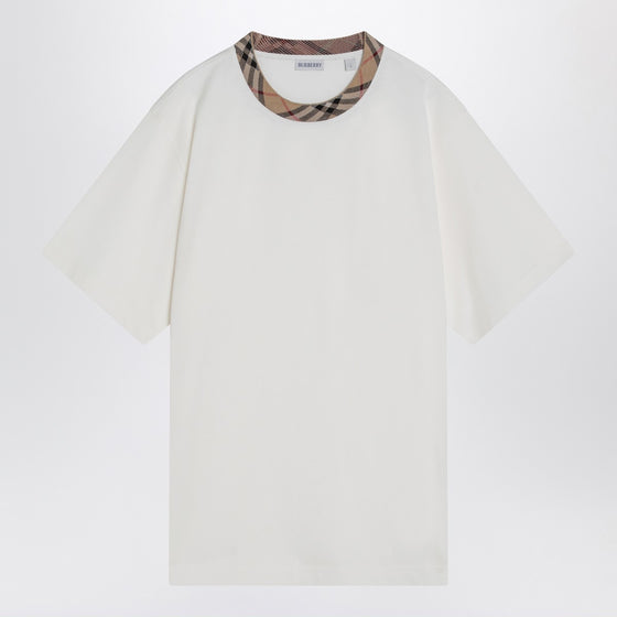 Burberry White cotton T-shirt with Check finishes