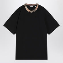  Burberry Black cotton T-shirt with Check finishes