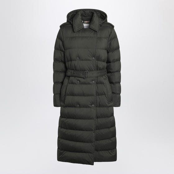Burberry Dark green double-breasted padded coat with belt