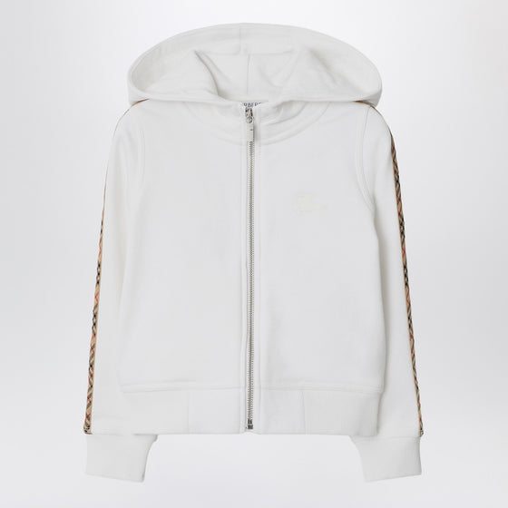 Burberry White zip hoodie with Check trims