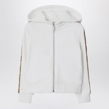  Burberry White zip hoodie with Check trims