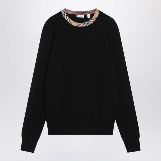 Burberry Black wool sweater with check details
