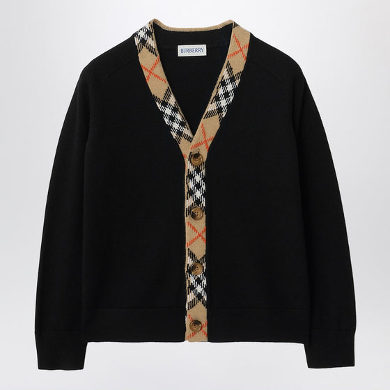 Burberry Black cardigan with Check motif trims