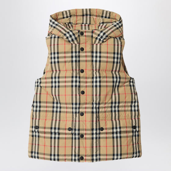 Burberry Nylon sleeveless down jacket with Check motif