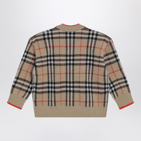 Burberry Beige wool cardigan with Check motif