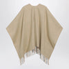 Burberry Reversible wool check cape with fringes in sand beige