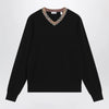 Burberry Black wool sweater with Check motif neckline
