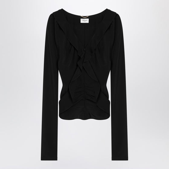 Saint Laurent Black ruffled blouse in silk