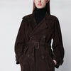 Sword 6644 Brown double-breasted suede trench coat