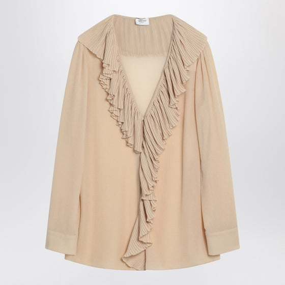 Saint Laurent Beige ruffled blouse in silk