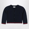 GUCCI Blue wool cardigan with Web tape