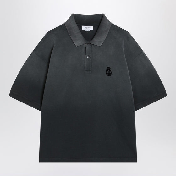 Alexander McQueen Faded effect black polo shirt in cotton