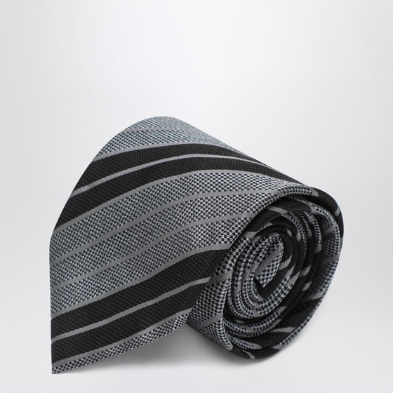 Saint Laurent Silk tie with black/gray stripes