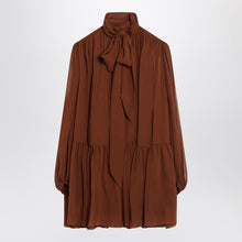  Saint Laurent Rust-colored lavallière silk dress