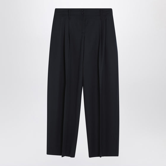Alexander McQueen Wide navy blue wool trousers