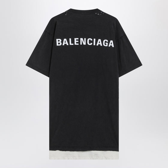 Faded black double Balenciaga Back T-shirt
