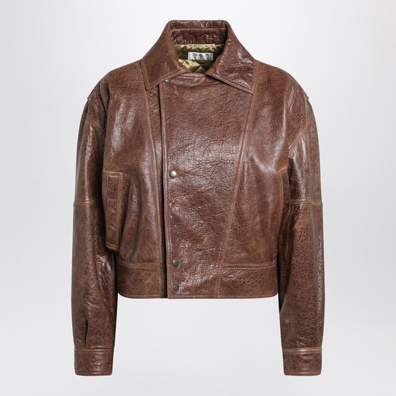 Saint Laurent Aged brown leather bomber jacket