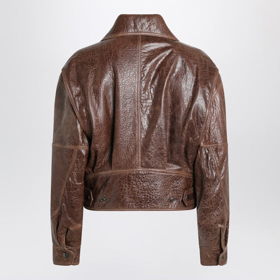 Saint Laurent Aged brown leather bomber jacket