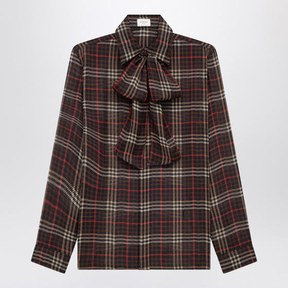 Saint Laurent Cassandre tartan silk crêpe shirt