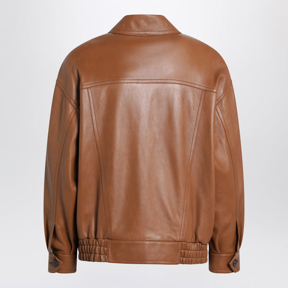 Saint Laurent Brown balloon bomber jacket in lambskin