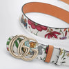 GUCCI GG Marmont reversible belt in brown/white leather with Flora print