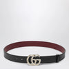 GUCCI Black leather belt with bamboo GG Marmont buckle