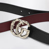 GUCCI Black leather belt with bamboo GG Marmont buckle